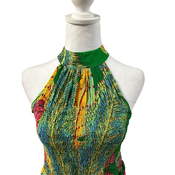 Cynthia Rowley Tropical Print Smocked Bodice Top Sz S - Picture 2 of 6